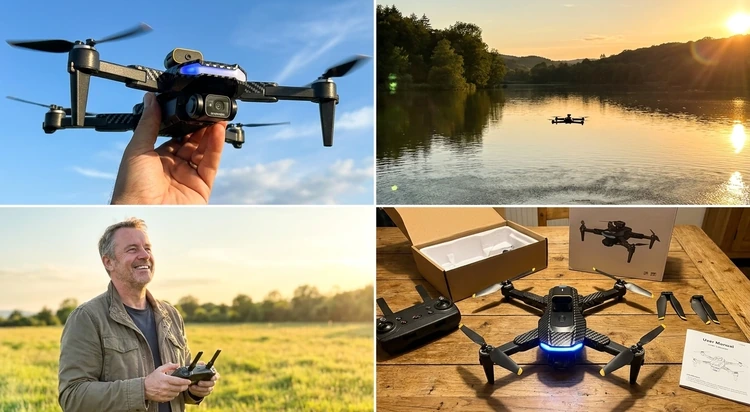Real customer photos of the StealthBird4K drone in hand, flying, and unboxed